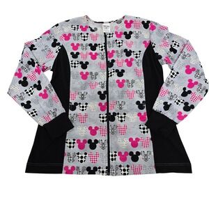 Disney Mickey Mouse All-Over Print Full Zip Jacket Gray Pink Black Women's M